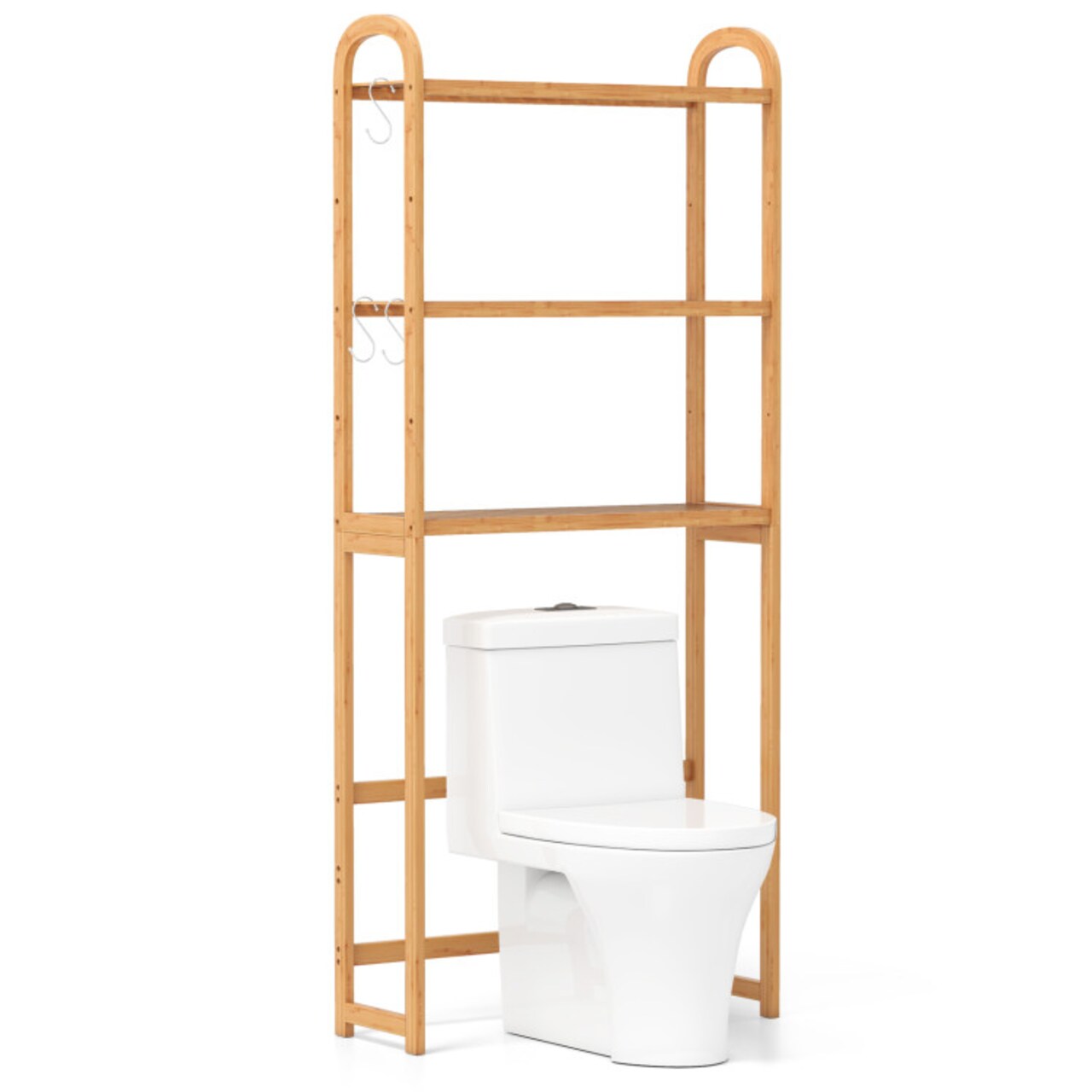 3-Tier Wicker Over Toilet Storage Shelf with Adjustable Shelves and Hooks Space-Saving Design